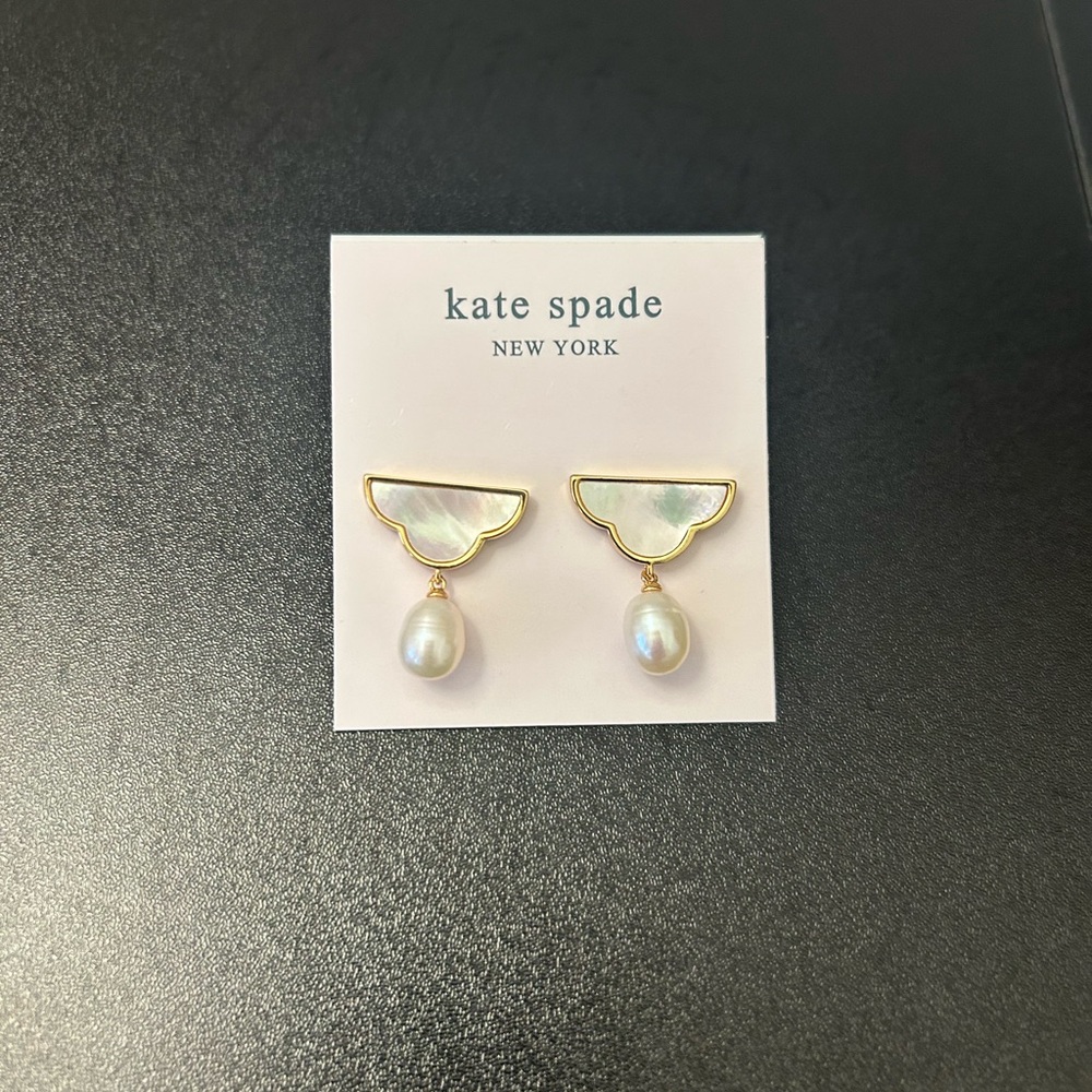 Kate Spade Gold and White Earrings Minimalist Design - Picture 1 of 3